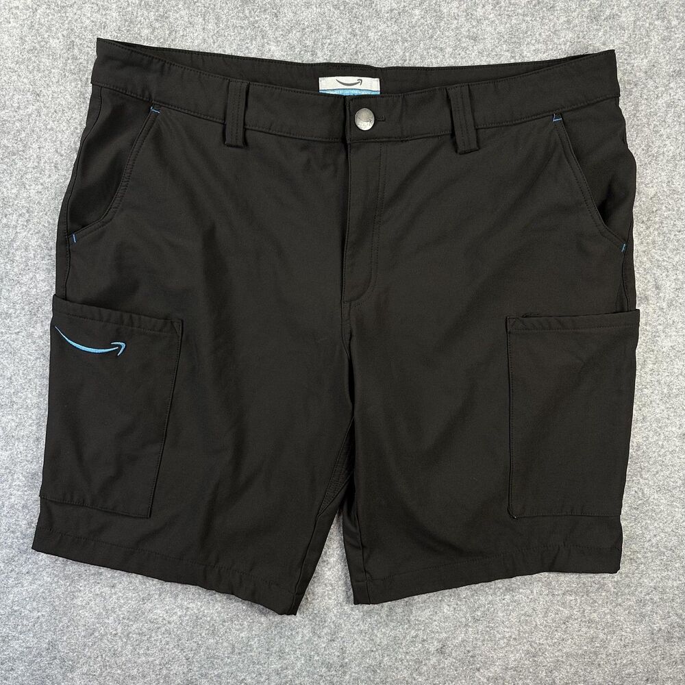 Amazon Shorts Mens XL Black Cargo 10 Inseam Workwear Employee Uniform Logo